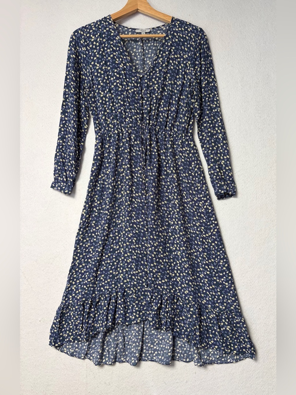 Rails Jade Dress Navy Ditsy Floral Button Front Hi-Low Ruffle Hem Size Medium - Picture 6 of 13